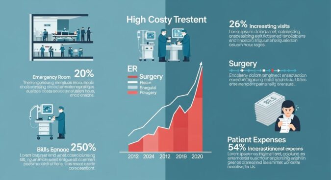 Chart showing hospital treatment costs in the US for ER visits, surgeries, and typical patient expenses